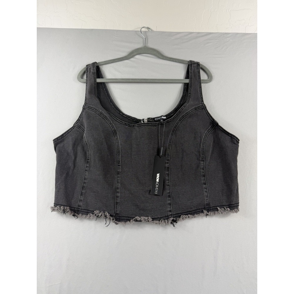 Fashion Nova grey denim jean crop top tank top shirt, women's 3x nwt